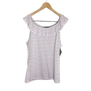 Lynn Ryan Gray and White Stripe Ruffled Tank Top NWT Size 3X